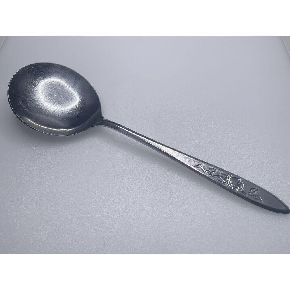 Vintage National Clarmante Soup Serving Spoon 8” Flower Flatware Cutlery